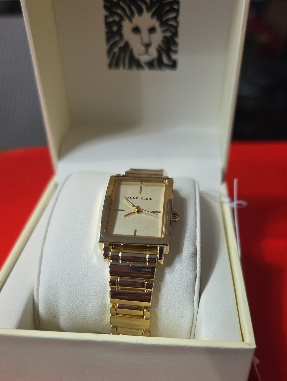 Anne Klein Gold Tone Rectangular Bracelet Watch with Champagne Dial